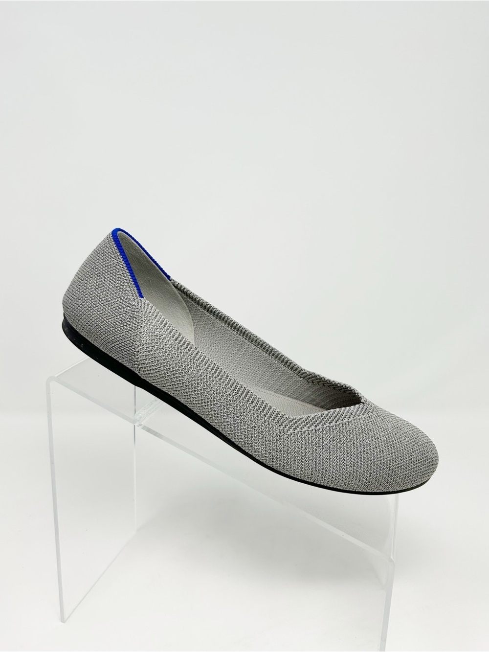 Rothy's The Flat Ballet Flats Gray Silver Birdseye Blue Trim Slip-On Size 7.5
